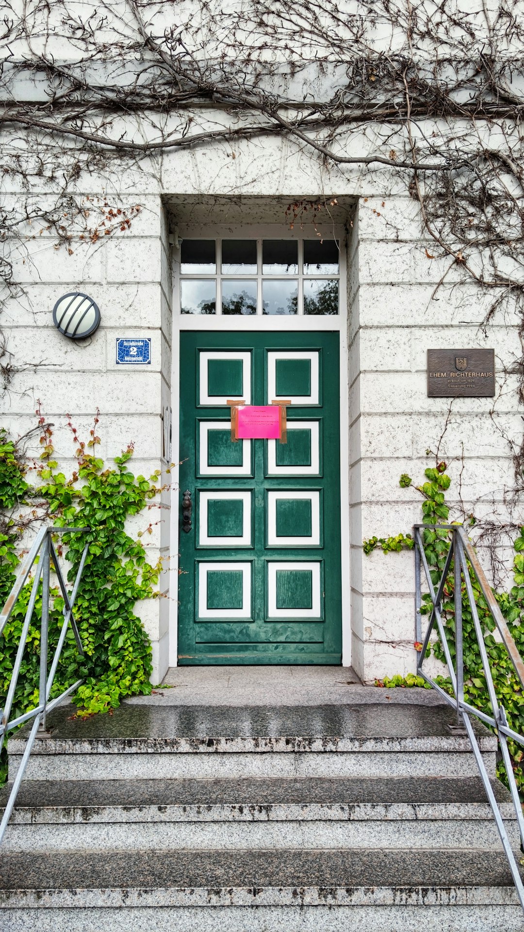 red and blue wooden door