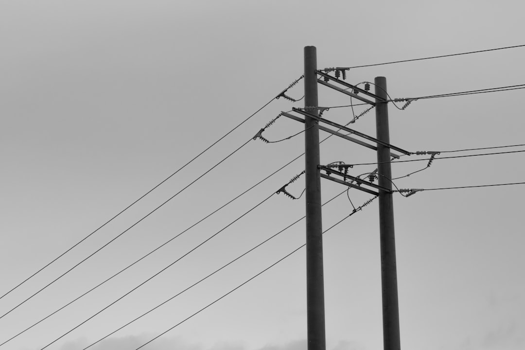 black electric post under gray sky,