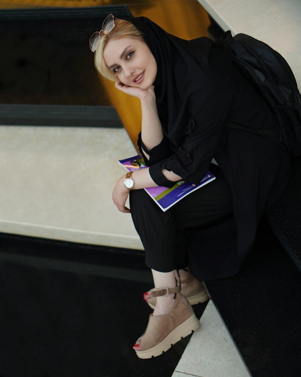 woman in black blazer and black skirt