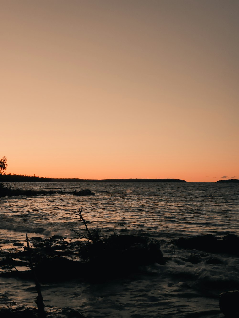 silhouette of person fishing on sea during sunset