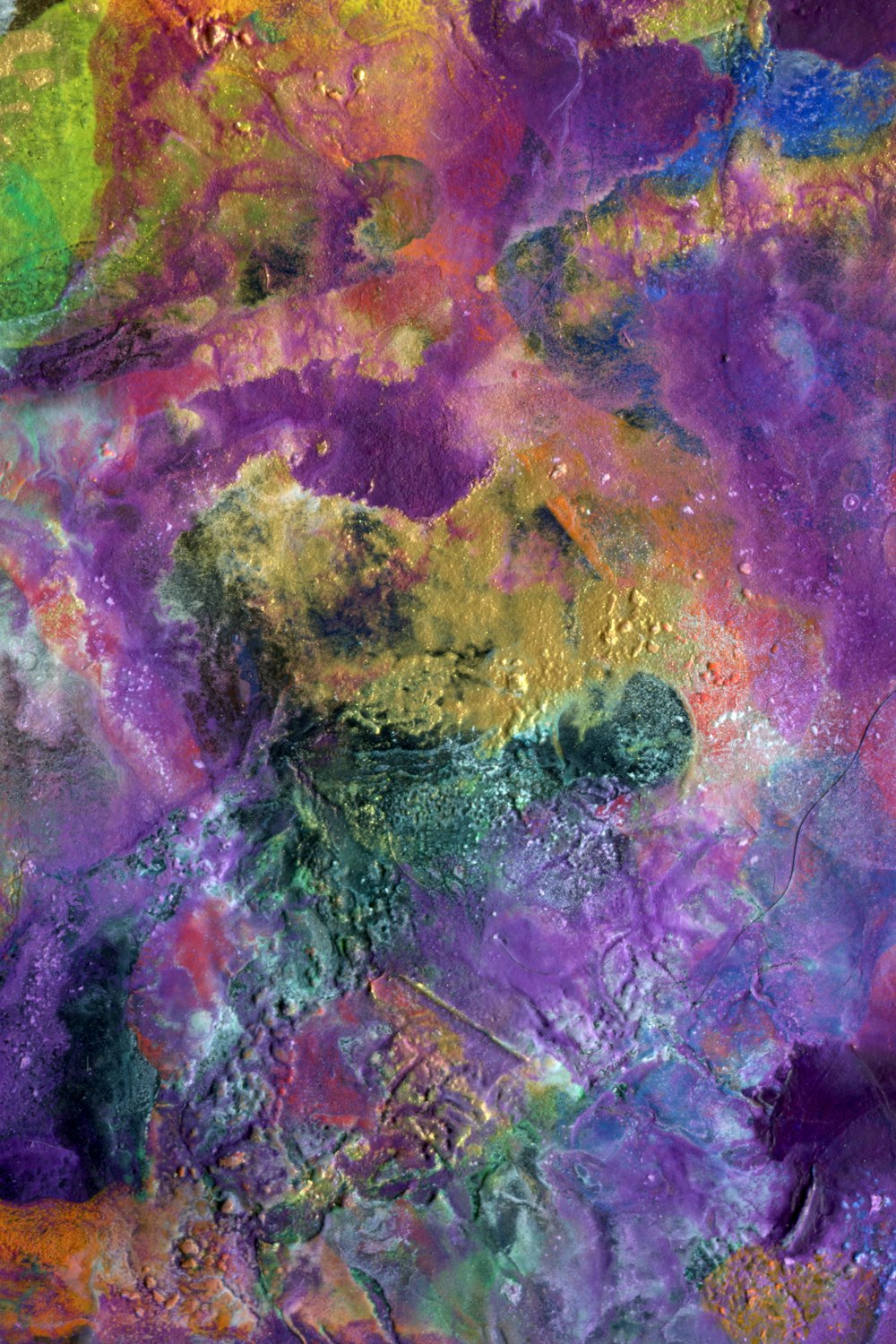 purple green and yellow abstract painting