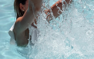 woman in white bikini top in water