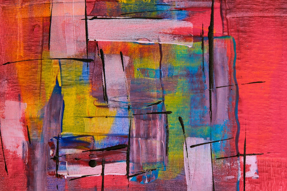 blue yellow and red abstract painting