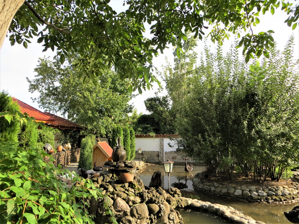 alberi verdi vicino alla casa marrone durante il giorno