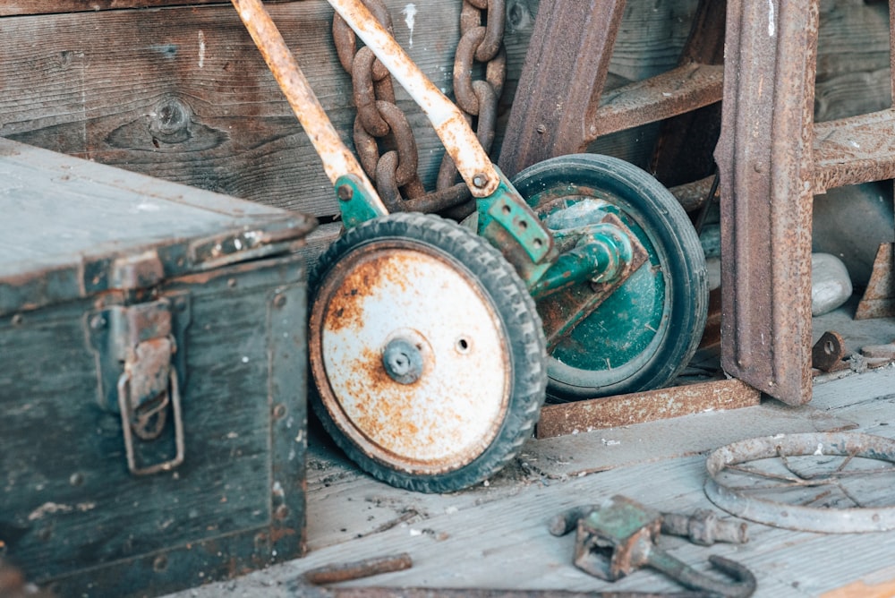 brown and green metal machine