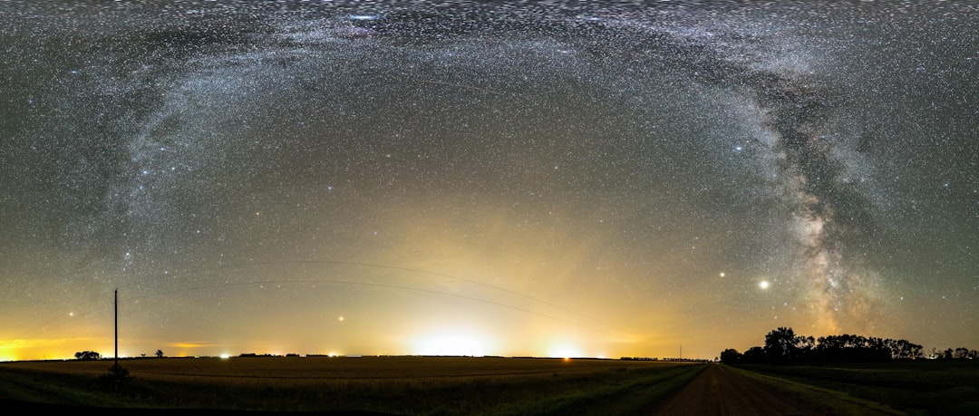 green grass field under starry night