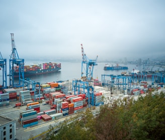 blue and red cargo ship on sea during daytime