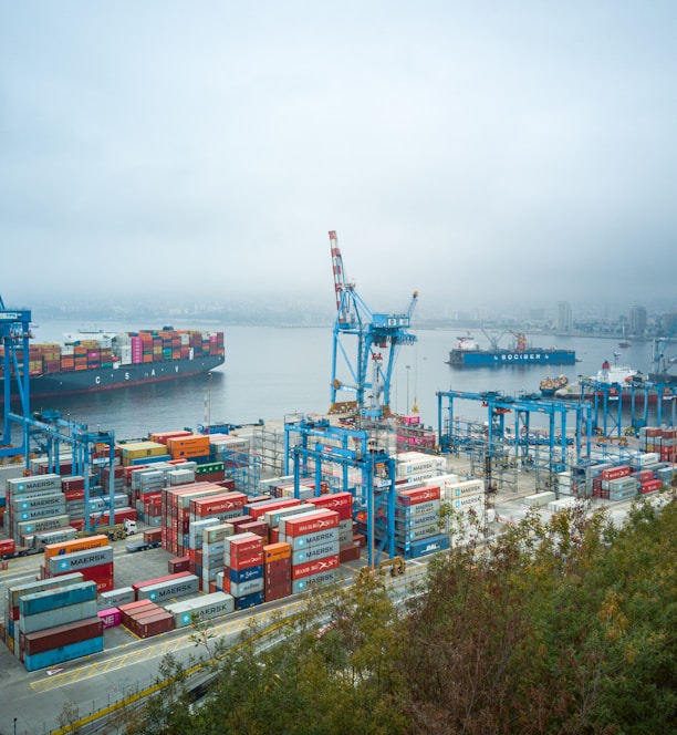 blue and red cargo ship on sea during daytime