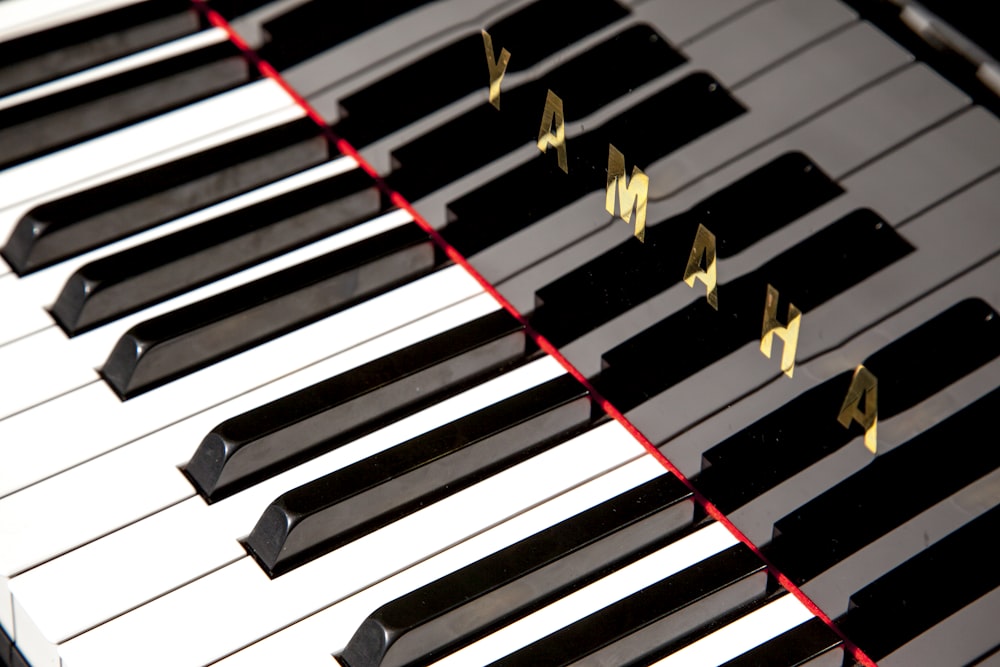 black white and red piano keys