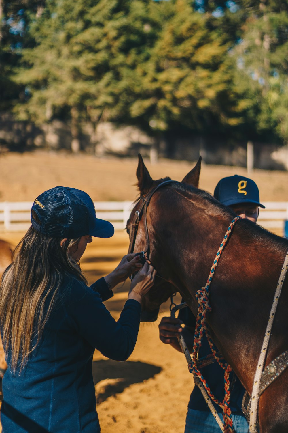 woman in black long sleeve shirt riding brown horse during daytime