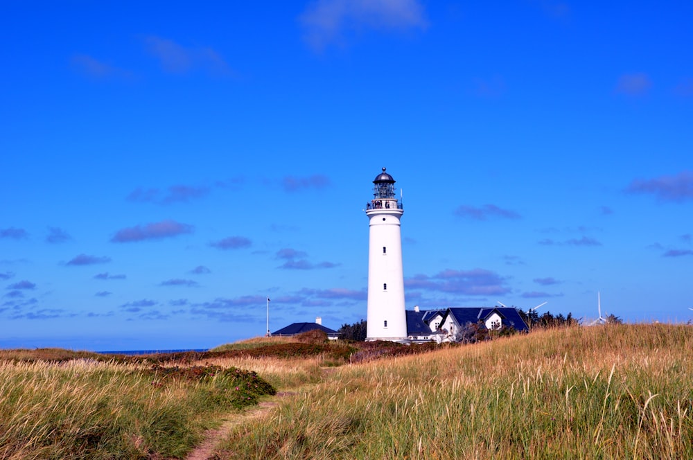 weißer und schwarzer Leuchtturm unter blauem Himmel tagsüber