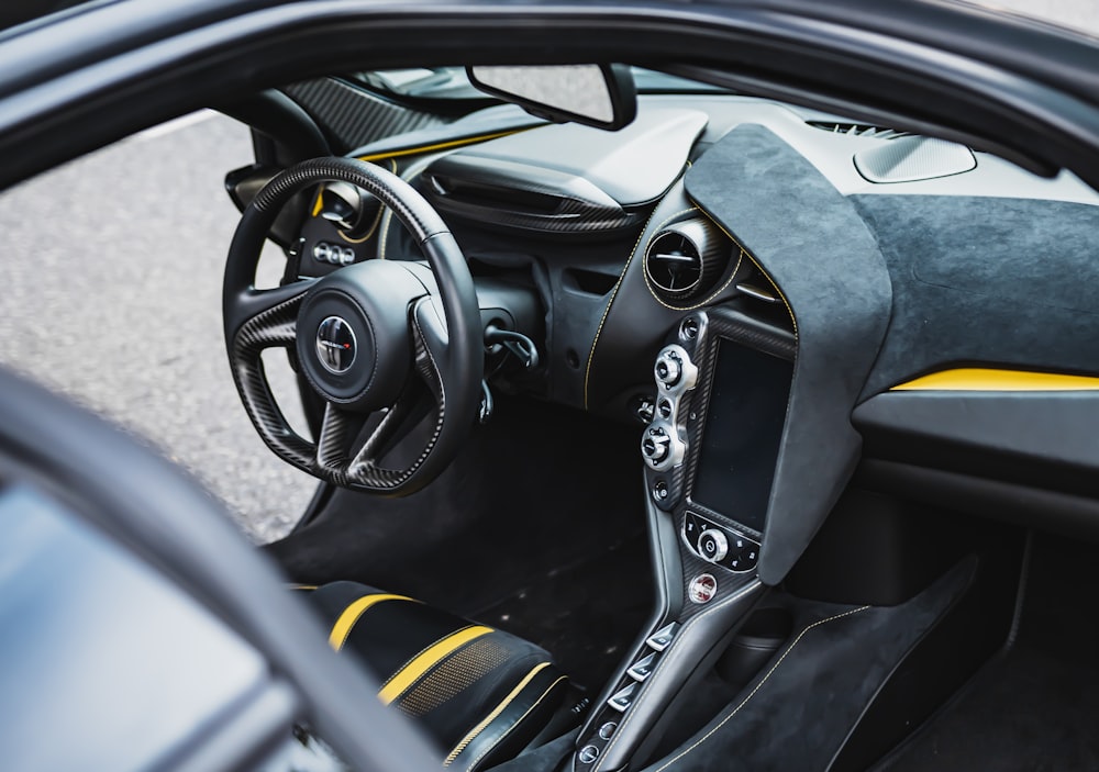 black and silver steering wheel