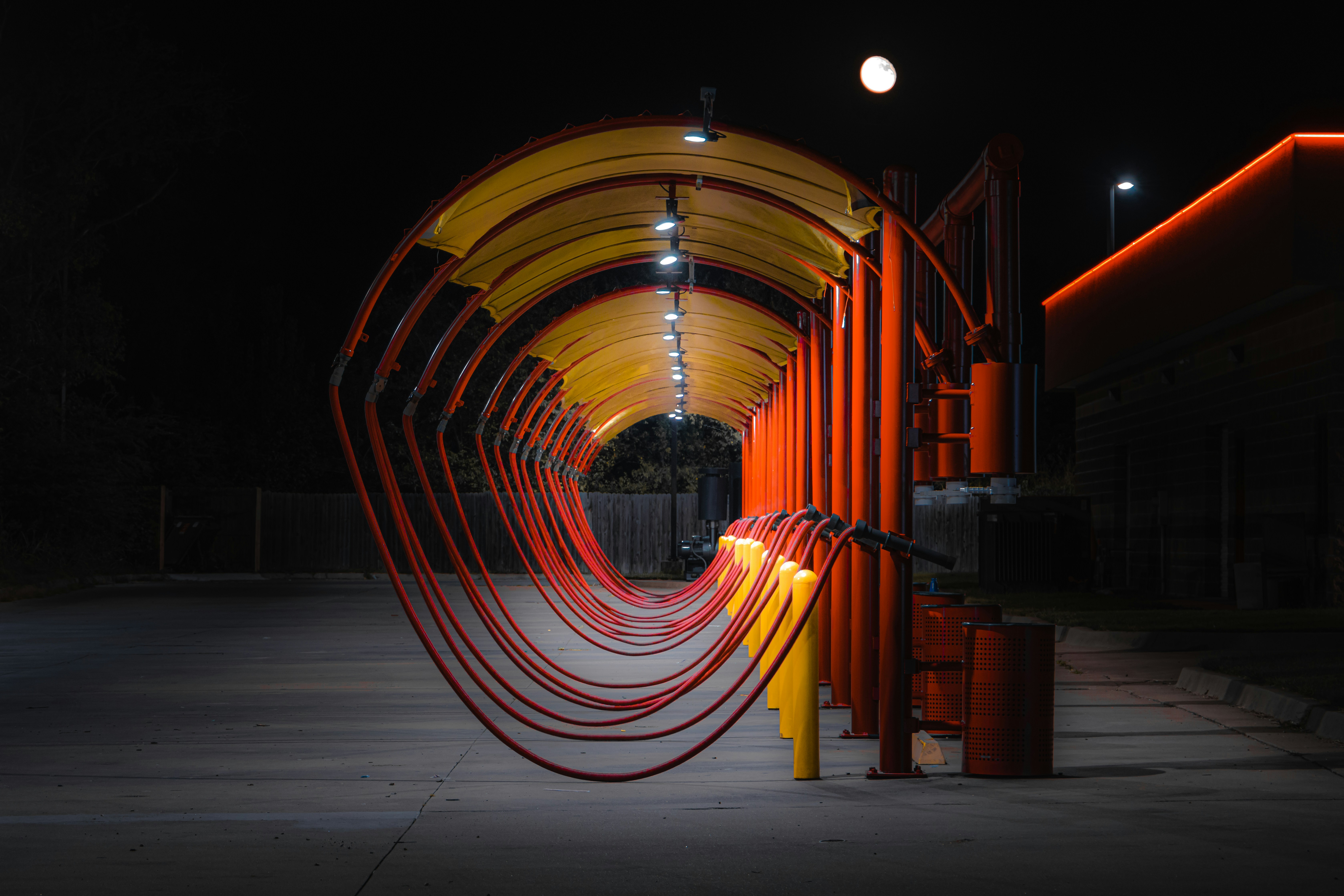 Red and yellow tunnel with orange lighting