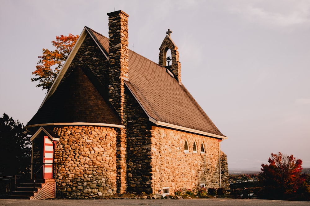 brown brick building under gray sky