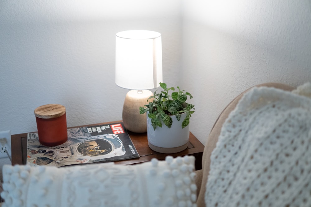 white table lamp on white table