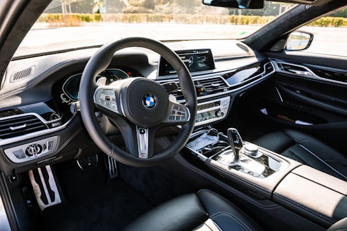 black bmw car steering wheel
