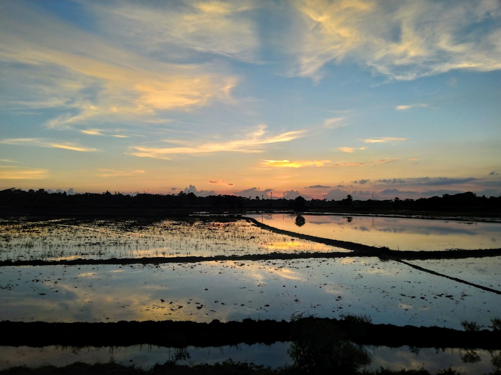 body of water under cloudy sky during sunset