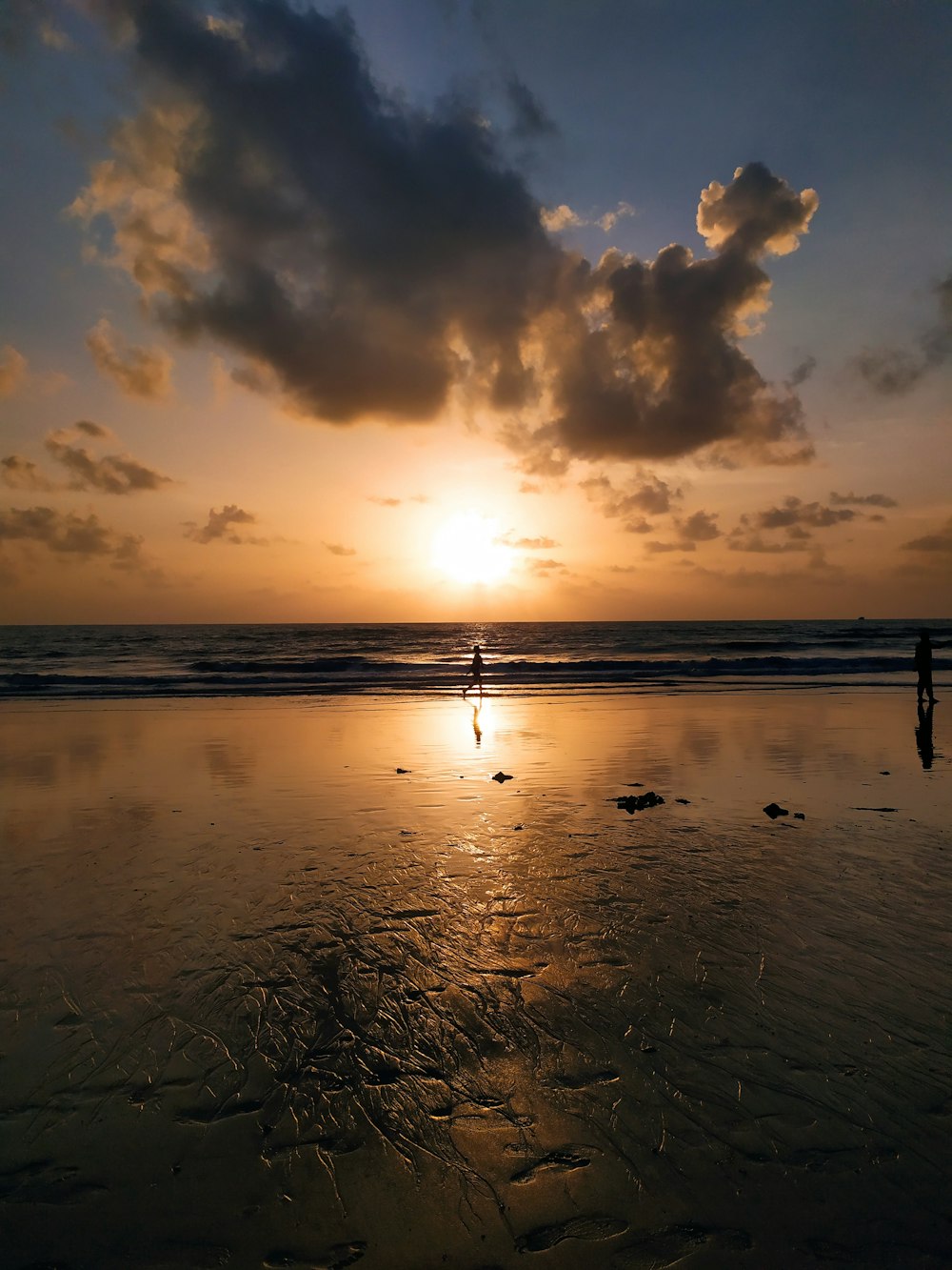 silhouette of people on beach during sunset