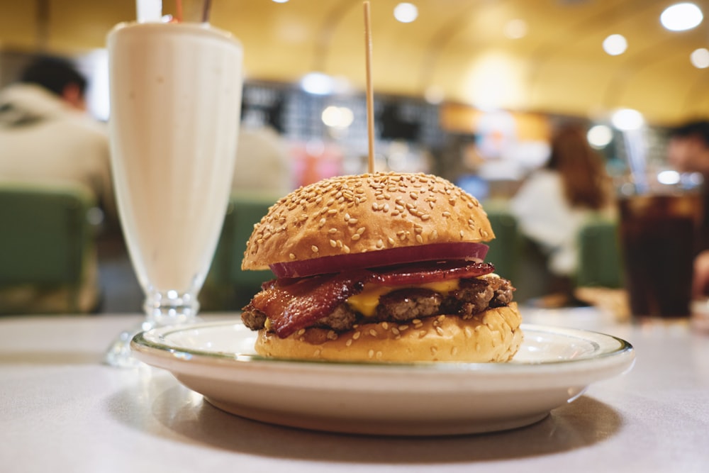 burger on white ceramic plate