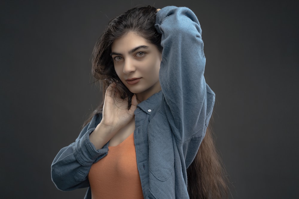 woman in blue denim jacket