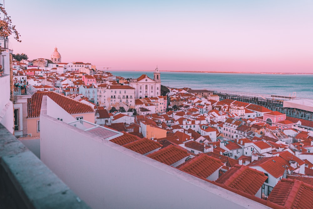 aerial view of city buildings near sea during daytime