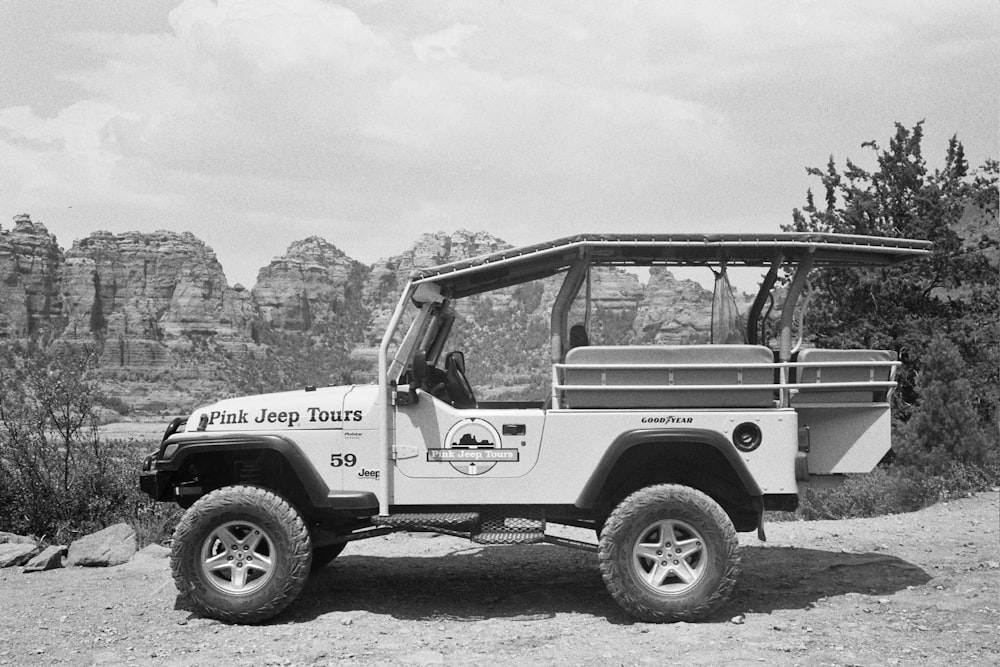 grayscale photo of jeep wrangler