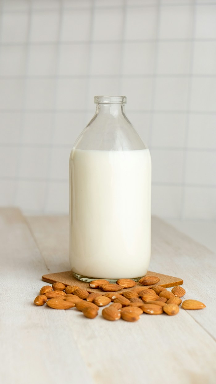 Fresh plant-based milk with almonds