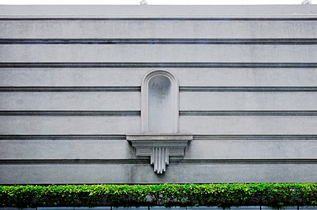 gray concrete wall with green grass