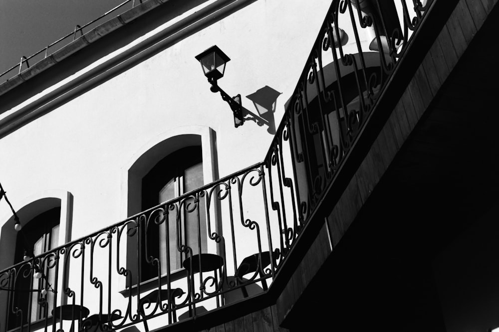 black and white photo of a staircase