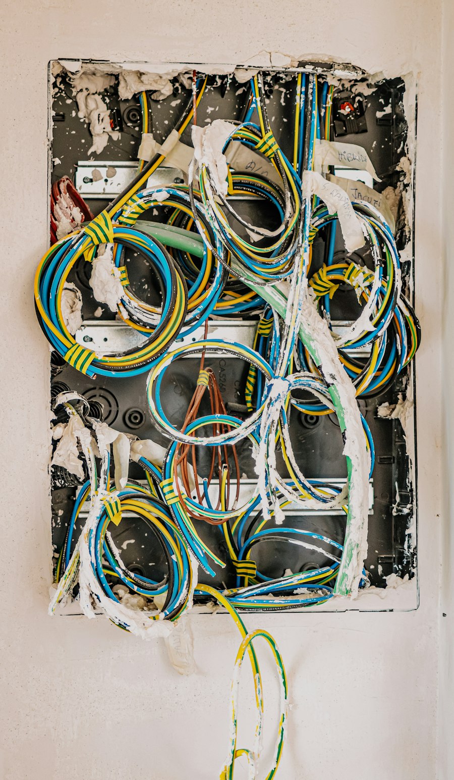 Electrician running new wiring through walls
