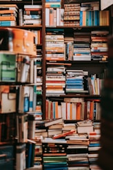 books on brown wooden shelf
