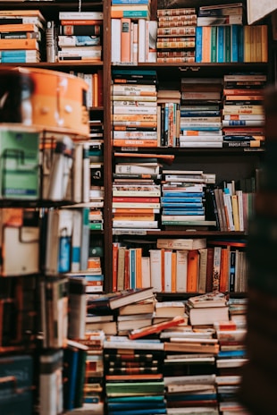 books on brown wooden shelf