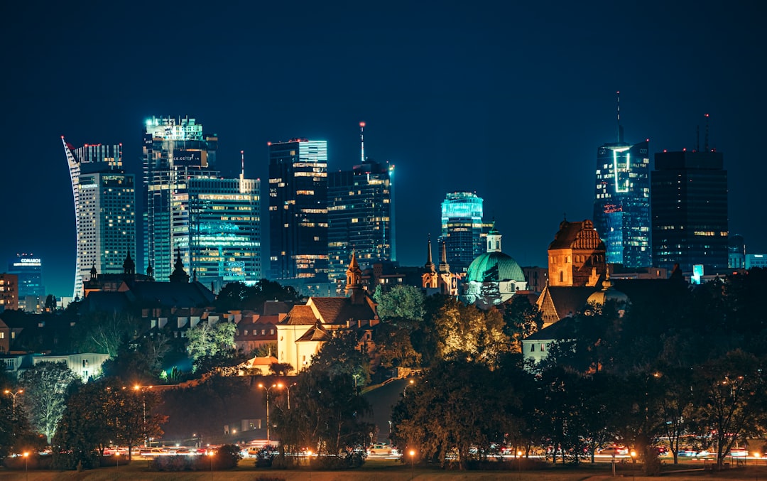 high rise buildings during night time