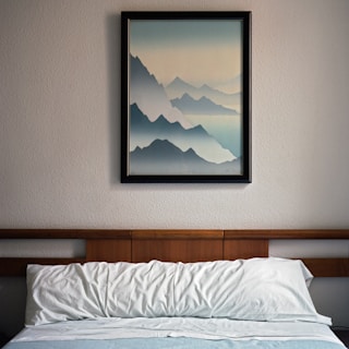 Quiet corner room with a plush mattress and calming blue walls.