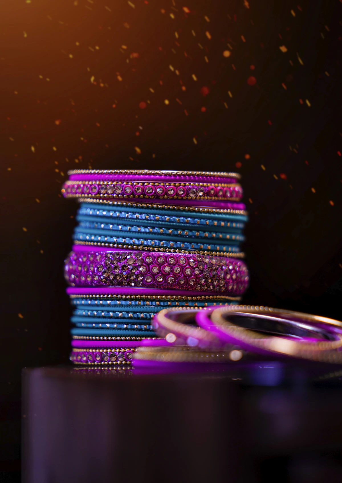 Purple Glitter Glass Bangles