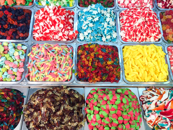 Assorted colourful candies in Pugal's Candy World