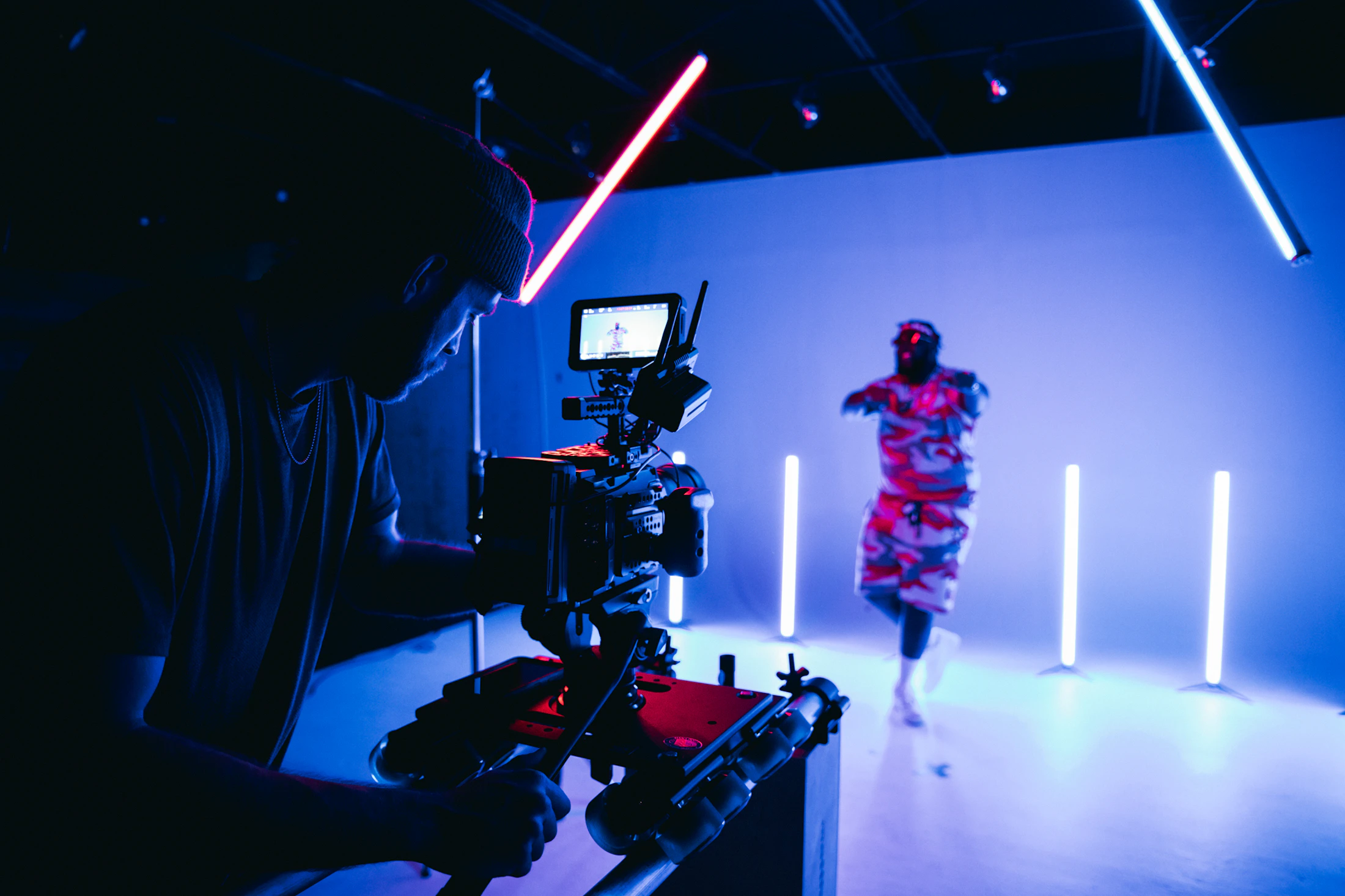 Cinematic camera filming a stage scene