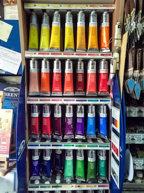 red blue and yellow plastic bottles