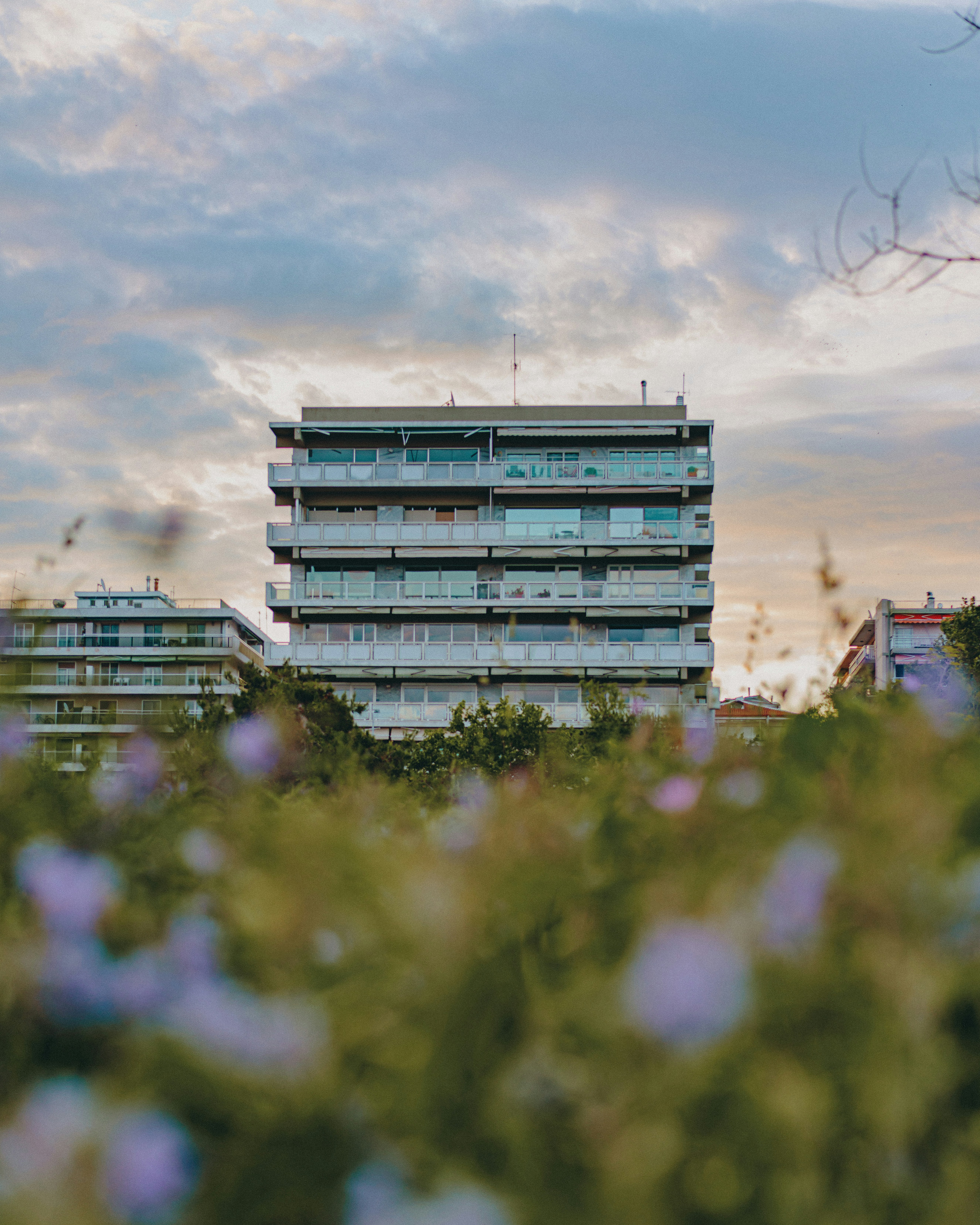 white and blue concrete building