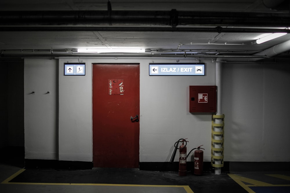 red and white wooden door