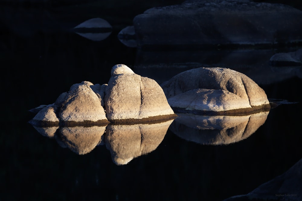 3 braune Steine auf Wasser