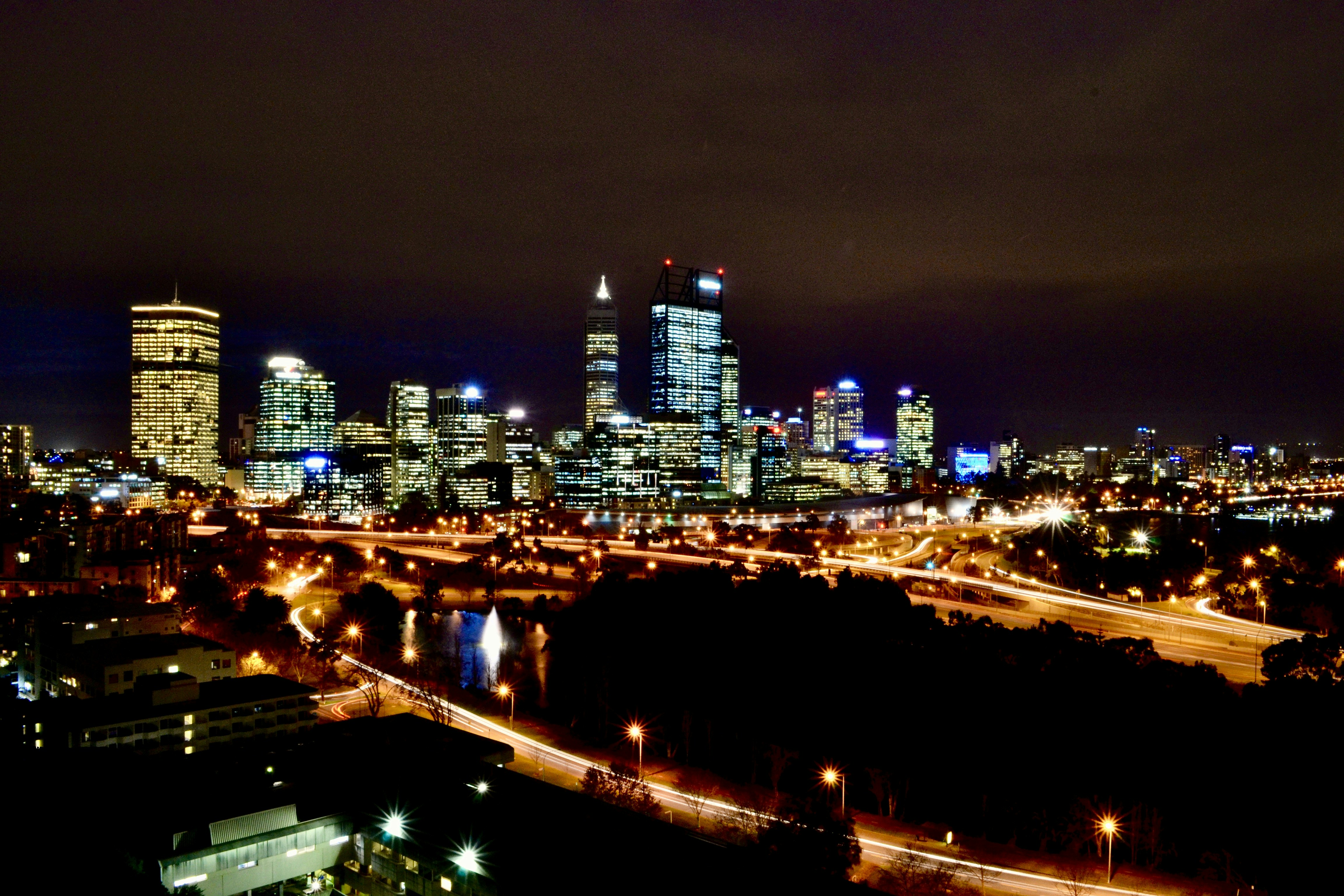 Slow shutter speed image of Perth as seen from Kings Park.