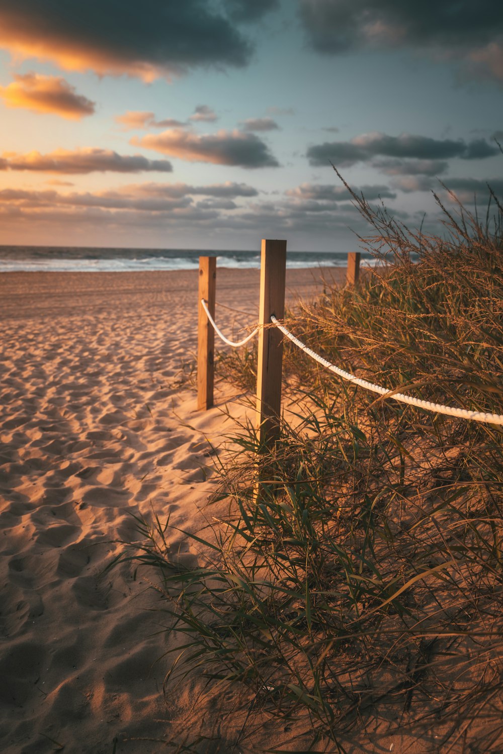 white wooden fence on brown sand near body of water during daytime