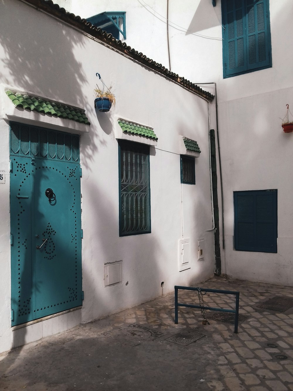 blue and white concrete building