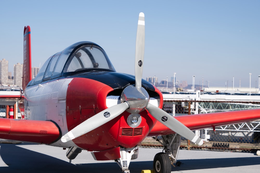 red and white jet plane