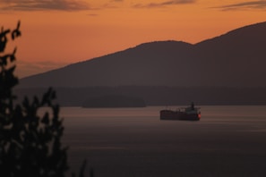 Sunset view of a Samsun Shipping vessel anchored peacefully at port