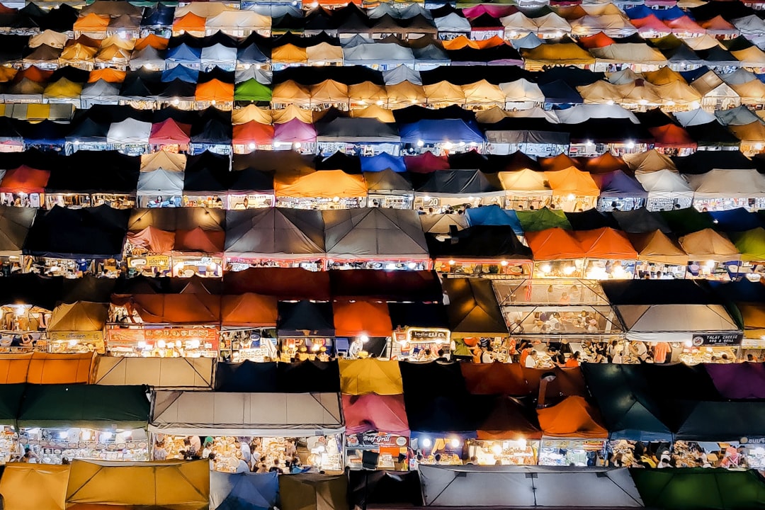 orange and black umbrella lot