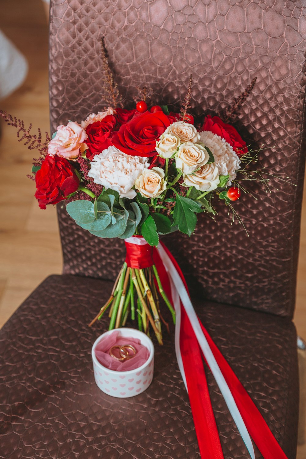 bouquet of red and white roses