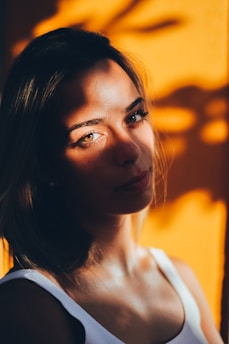 woman in white crew neck shirt