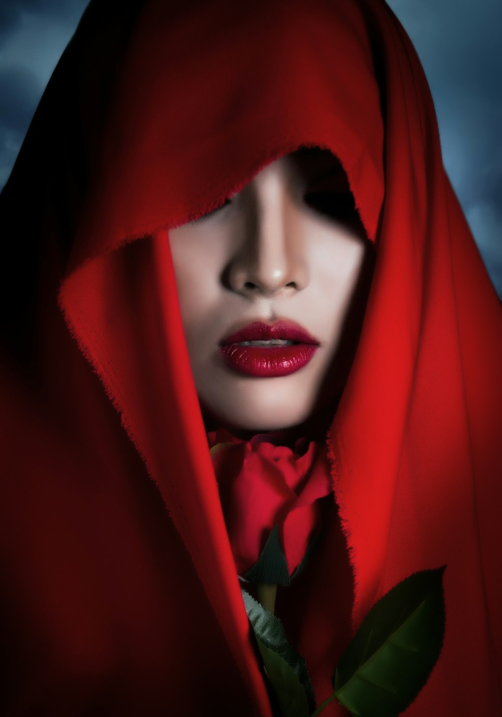 Frau im roten Hijab beim Selfie